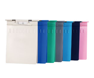 ABS medical record holders with top clips and several pictured colors