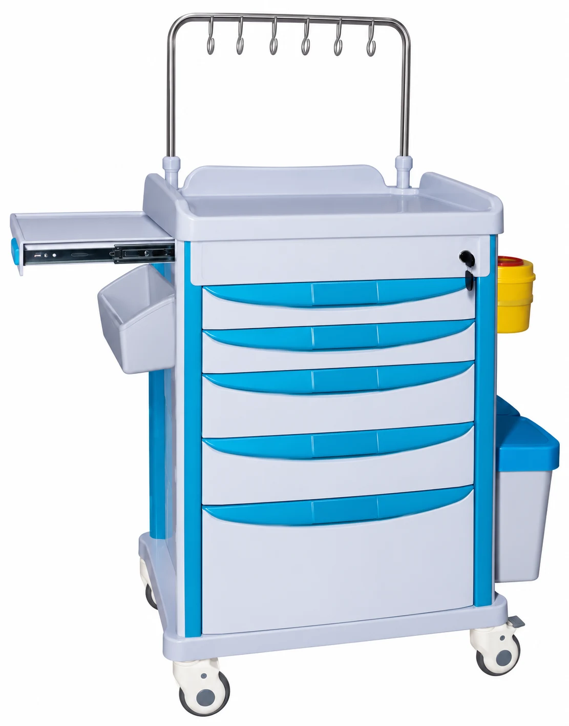 YC-P36 ABS Infusion Cart — Five Drawers Beneath A Single Hook Frame