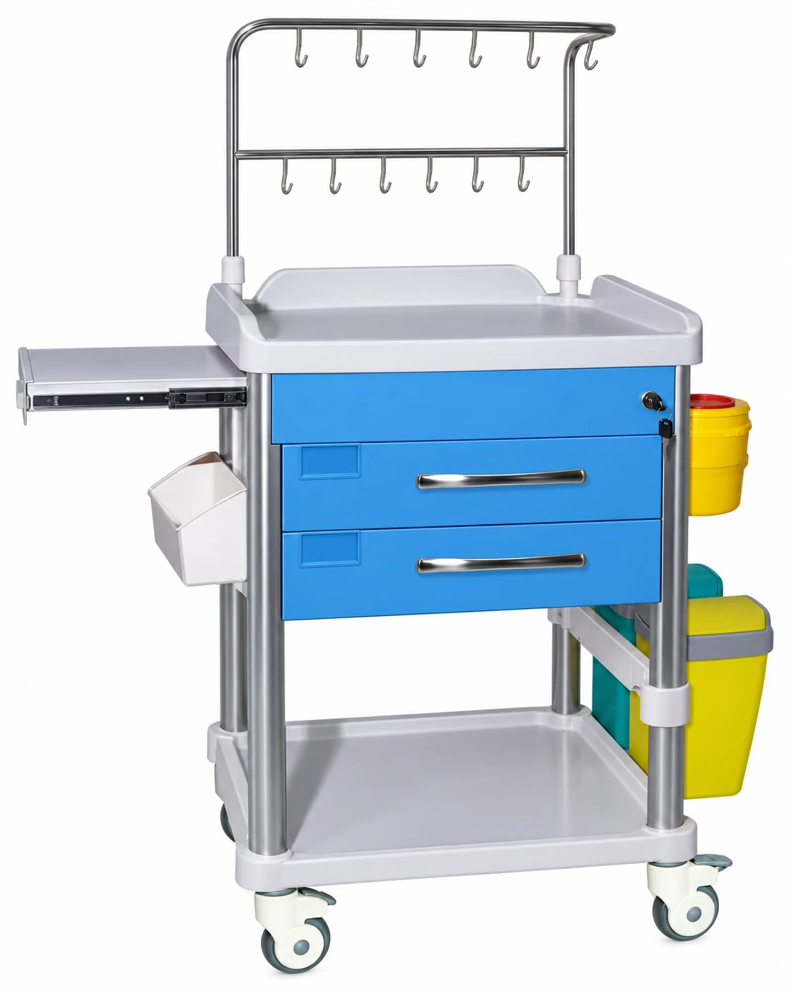 YC-P37 ABS Infusion Cart — Straight Blue Drawers And A Two-Level Frame