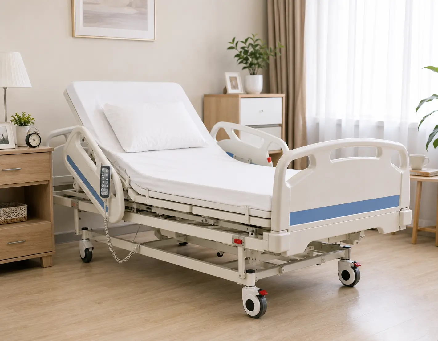 Adjustable home care medical bed for elderly care and residential patient support